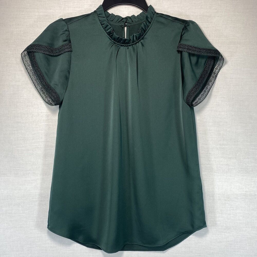 J.Crew Tulip Sleeve Ruffleneck Blouse Green XXS